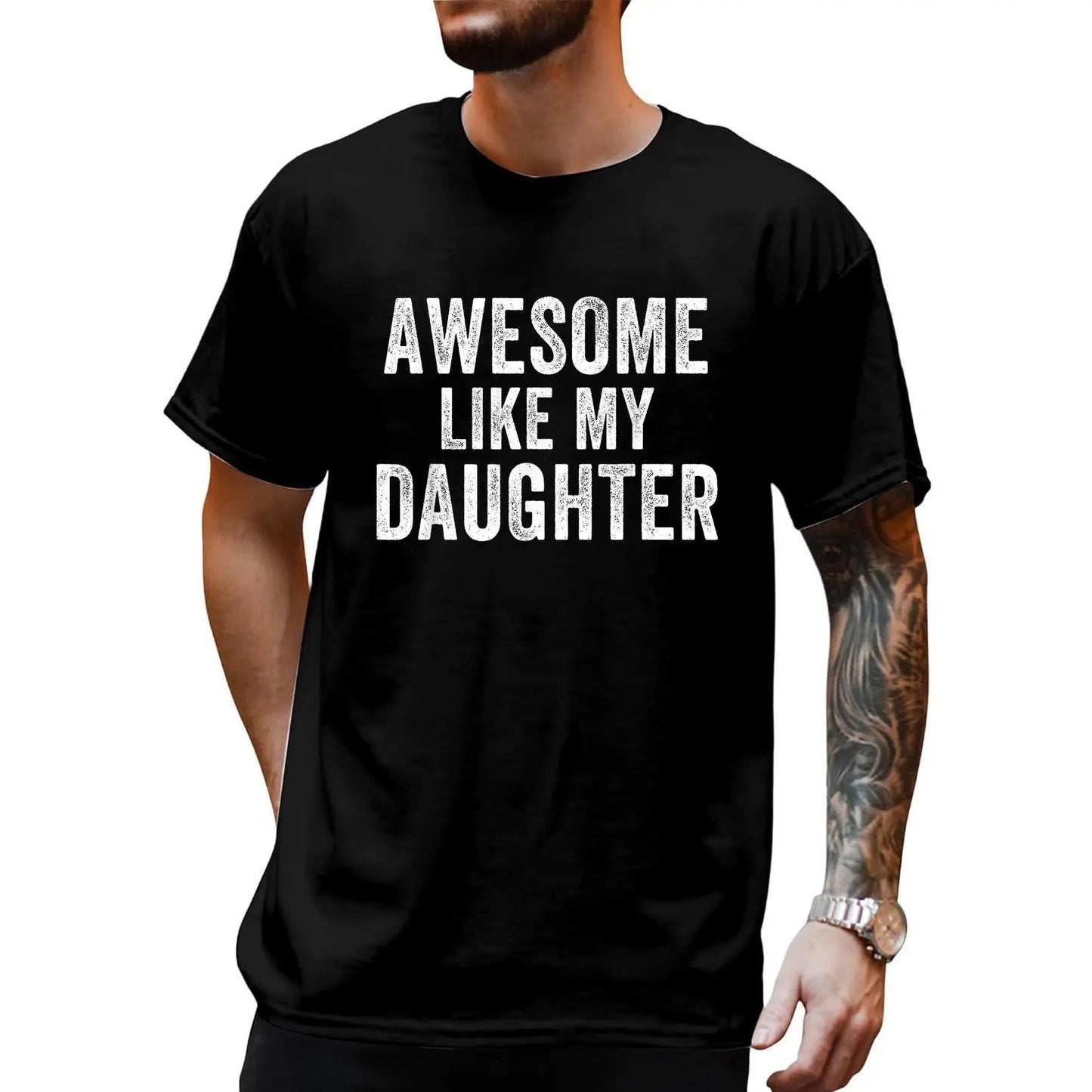 Awesome Like My Daughter Funny Father’s Day Humor Proud Dad Gift T-Shirt Casual Fashion Graphic Cotton Tees  Fabric Menswear Men Breathable Soft Clothes Top