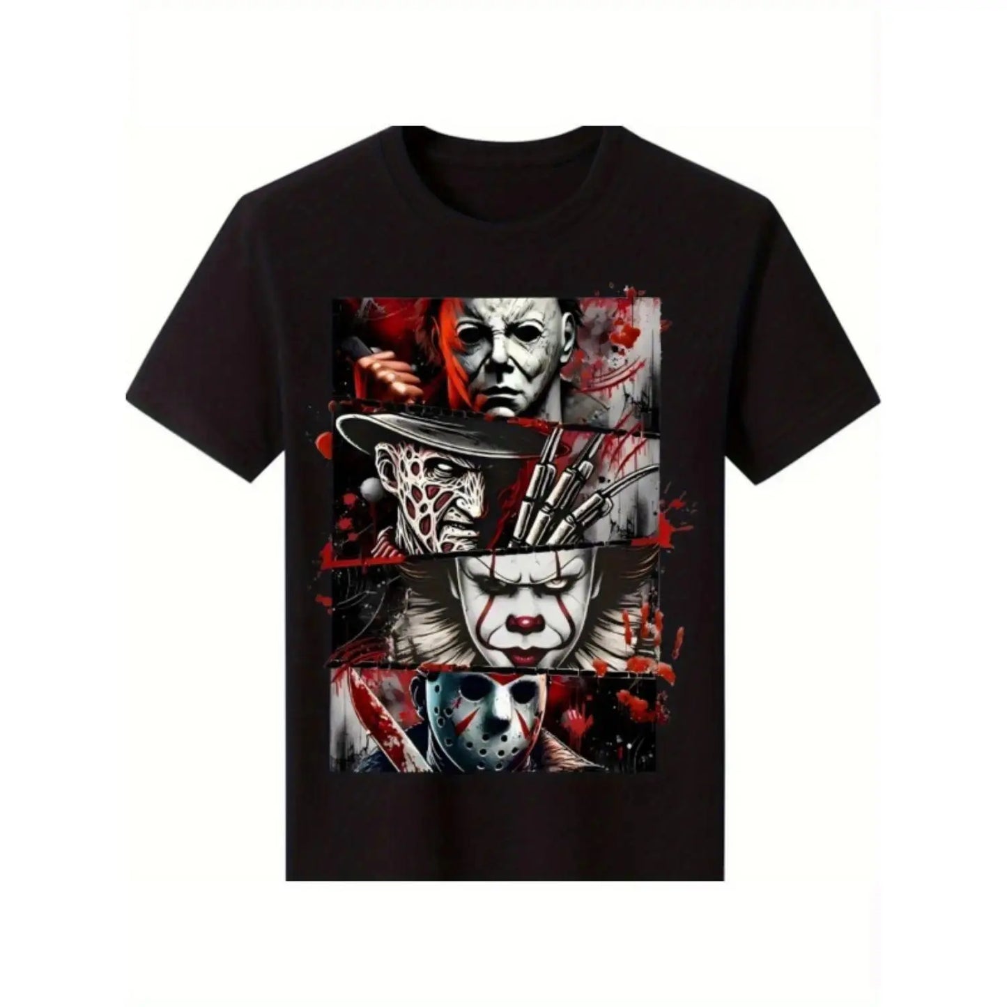 Men'S  Cotton Horror Icon Graphic T-Shirt - Black Short Sleeve Casual Street Trend T-Shirt All Season Comfort Fit Breathable Crew Neck T-Shirt For Horror Fans, Comfortable To WearUnisex T-shirts M-5XL