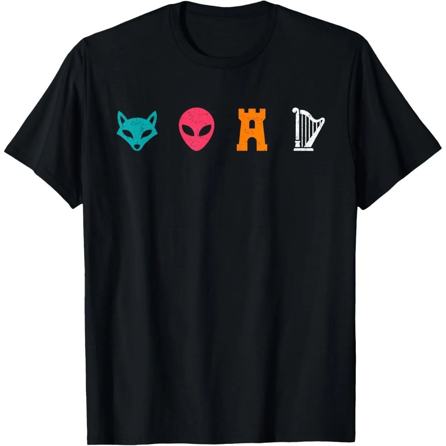 Casual Graphic T-Shirt with Funny Fox Alien Castle Print - Unisex Streetwear Top, Soft Short Sleeve Round Neck
