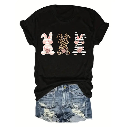 Short sleeved Easter patterned round neck fashionable Women's t-shirt
