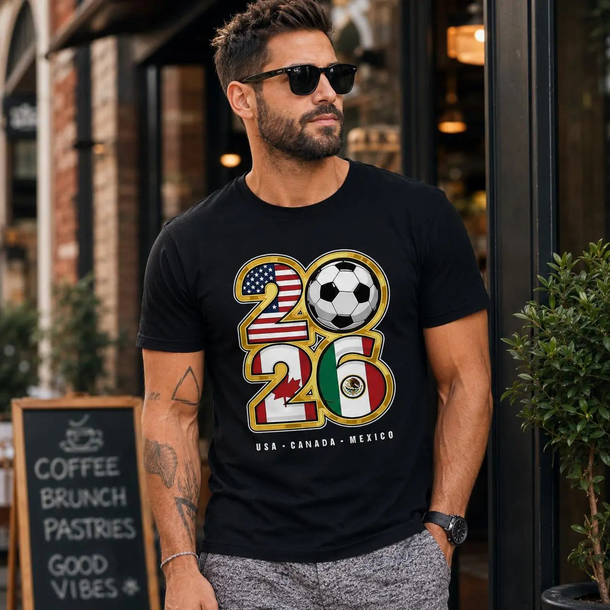 Men's Soccer Fan T-Shirt USA Canada Mexico Graphic Tee Game Day Stadium Party Shirt Short Sleeve Casual Football Match Season Sports Gift for Fans