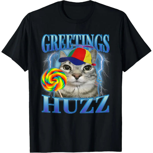 100%25 cotton Comfort Cotton Lollipop Cat Meme Greetings Huzz Funny Silly Cats Brainrot T-Shirt 052
