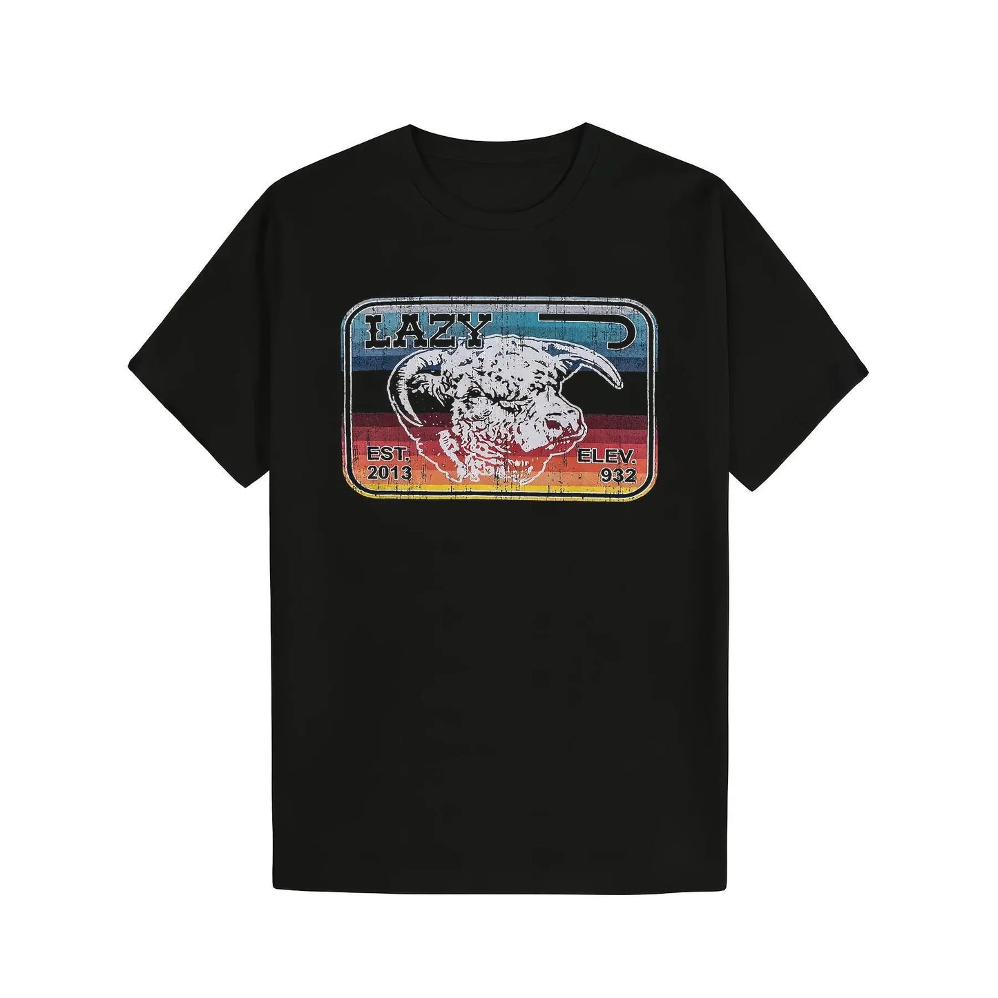 Lazy J Ranch Serape Elevation T-Shirt Cotton Graphic Soft And Comfortable Round Neck t-shirt Black