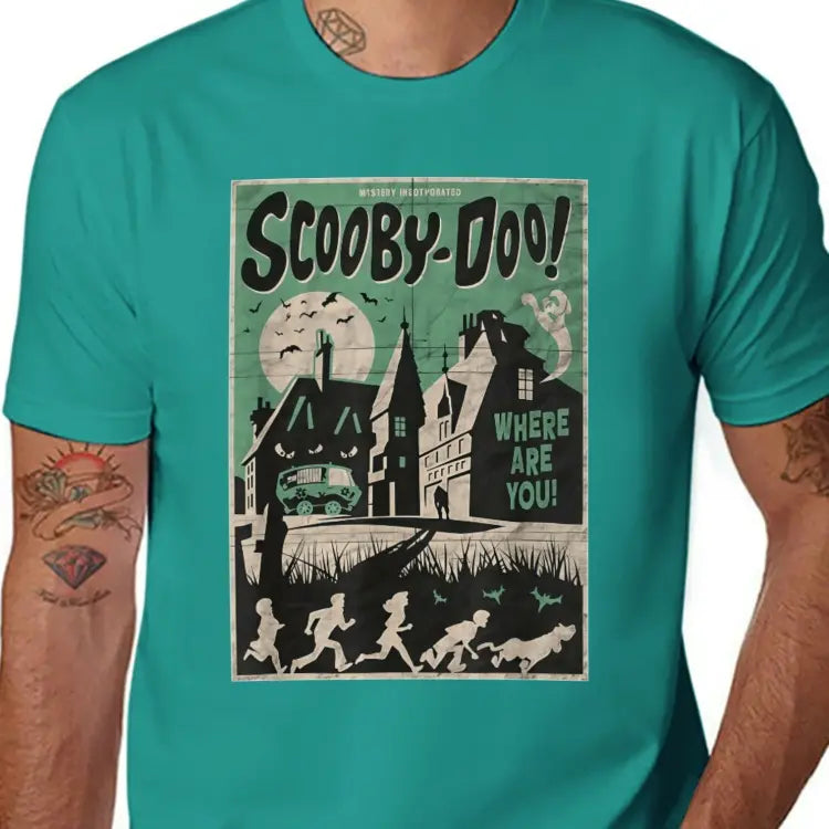 Women's Streetwear Graphic Tee with a Scary House Mystery Cartoon Print, Casual Black Short Sleeve Top
