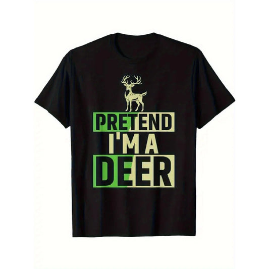 180g[100%25cotton]A Comfortable And Fitting Men'S T-Shirt Featuring a Deer Design - a Casual Black Short-Sleeve Round Neck with Green And Yellow Letters, Perfect for Halloween Or Casual Wear