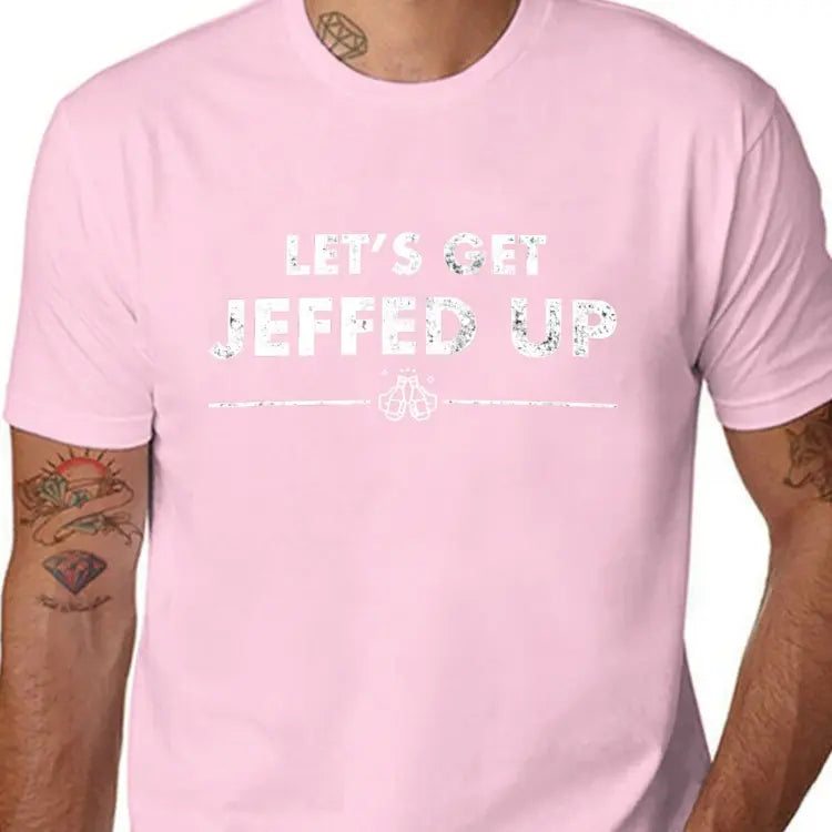 Men's 100%25 Cotton Casual Festive Graphic T-Shirt - Jeff Needs This Let's Get Jeffed Up Faded Beer Print, Round Neck Short Sleeve, Fitted Crewneck Streetwear Top, Holiday Gift (S-XXXL, Black)