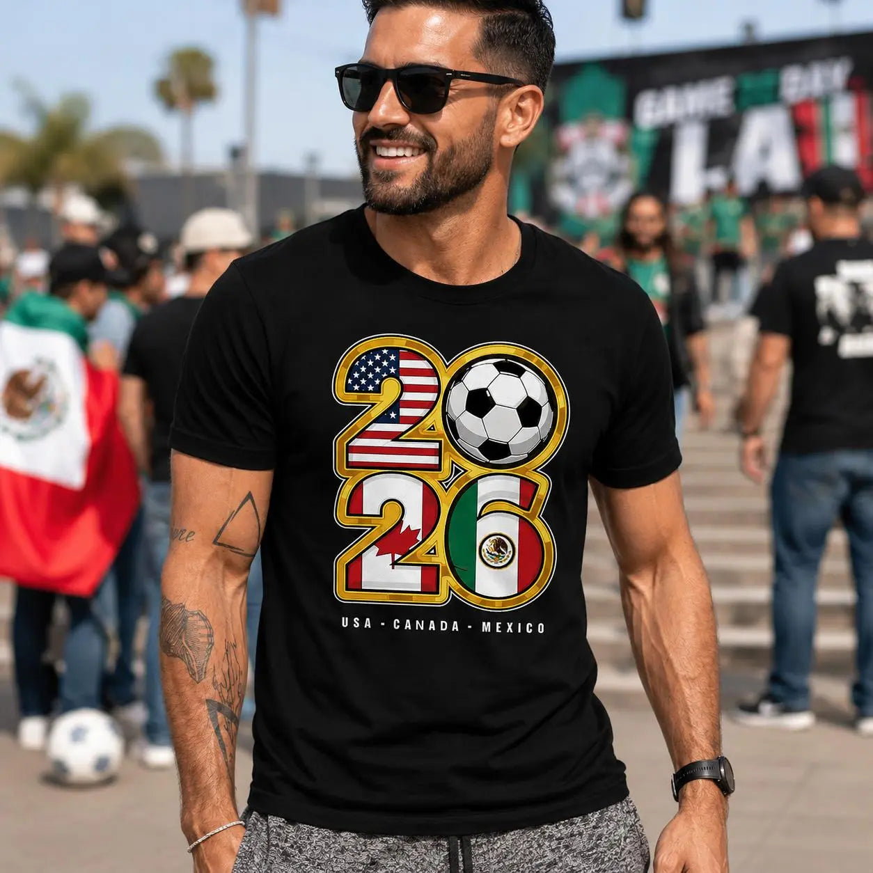Men's Soccer Fan T-Shirt USA Canada Mexico Graphic Tee Game Day Stadium Party Shirt Short Sleeve Casual Football Match Season Sports Gift for Fans