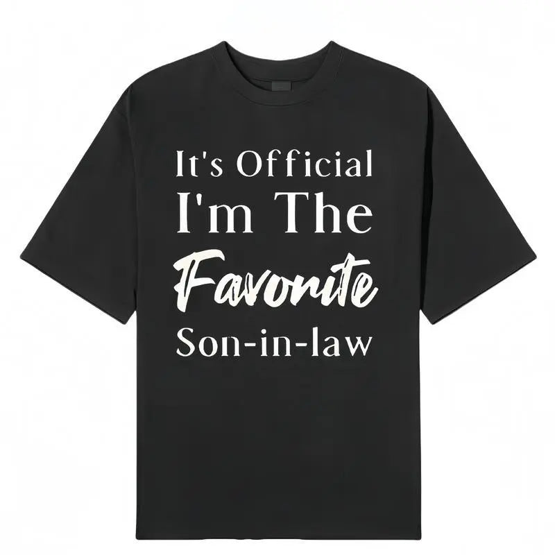 Men's "Favorite Son-in-Law" Letter Pattern Round Neck Short-Sleeved T-Shirt Classic 100%25 Cotton Dark Blue Breathable Stylish Casual Top