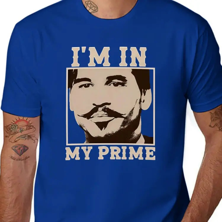 Vintage Tombstone Graphic T-Shirt for Men | Doc Holiday "I'm In My Prime" Print | Relaxed Fit Cotton Streetwear with Shortsleeve Crew Neck