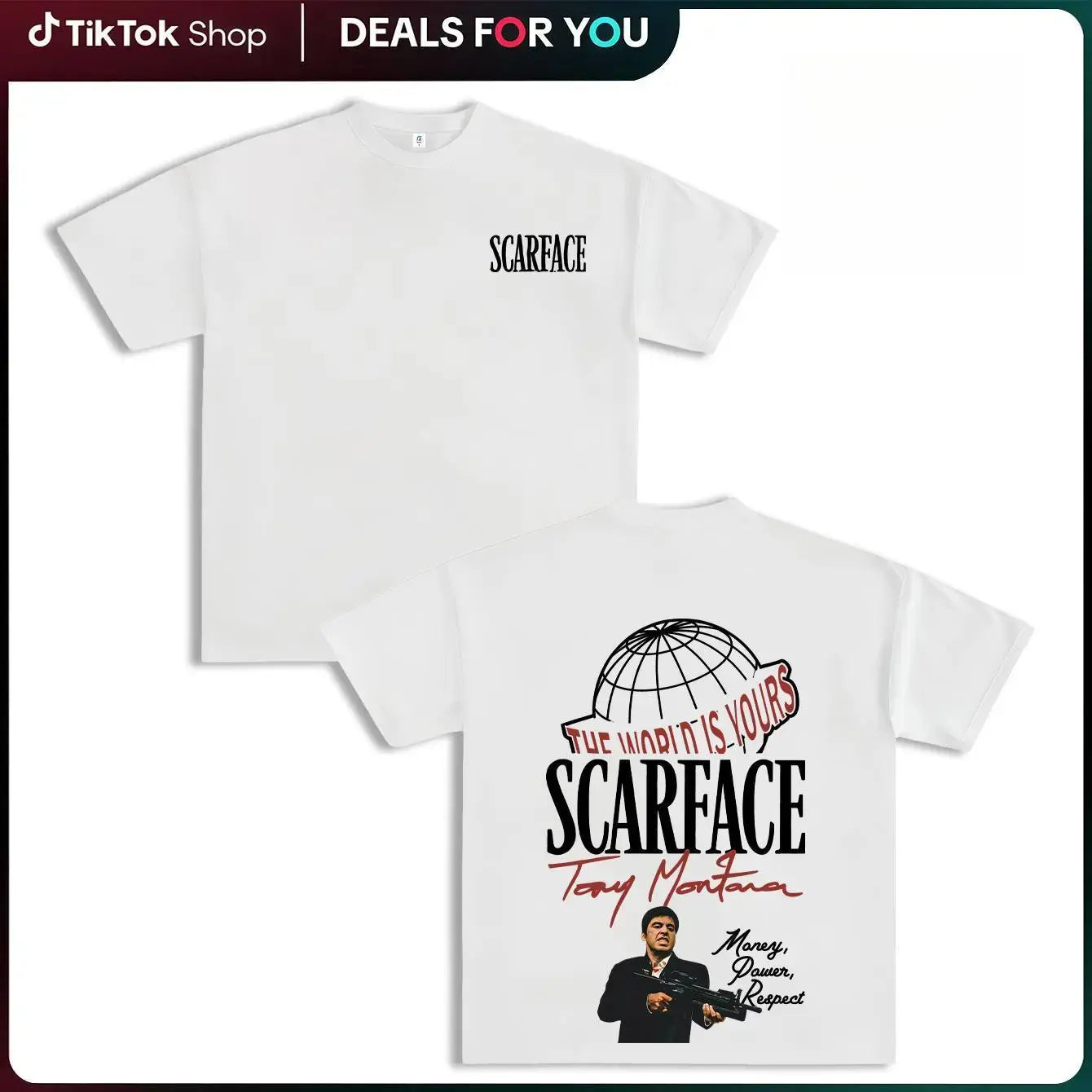 Scarface Two Sides Graphic Tee - The World is Yours Design with Tony Montana Iconic Image Perfect for Movie Fans and Streetwear Enthusiasts Menswear Casual Crewneck Tshirt Cotton Y2K Streetwear Tee good  graphic  tees gifts for him