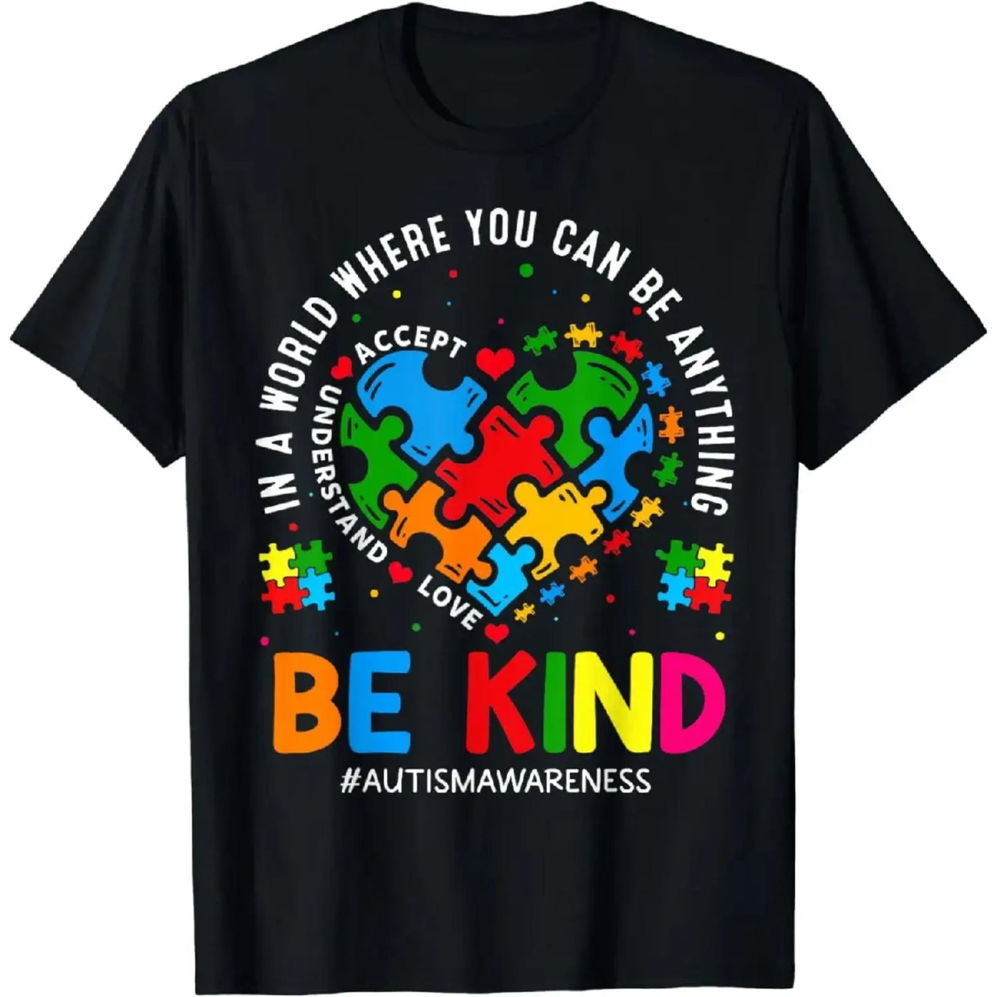 180gCotton Printing Heart Puzzle Autism Awareness Shirt for Men Women and Kids