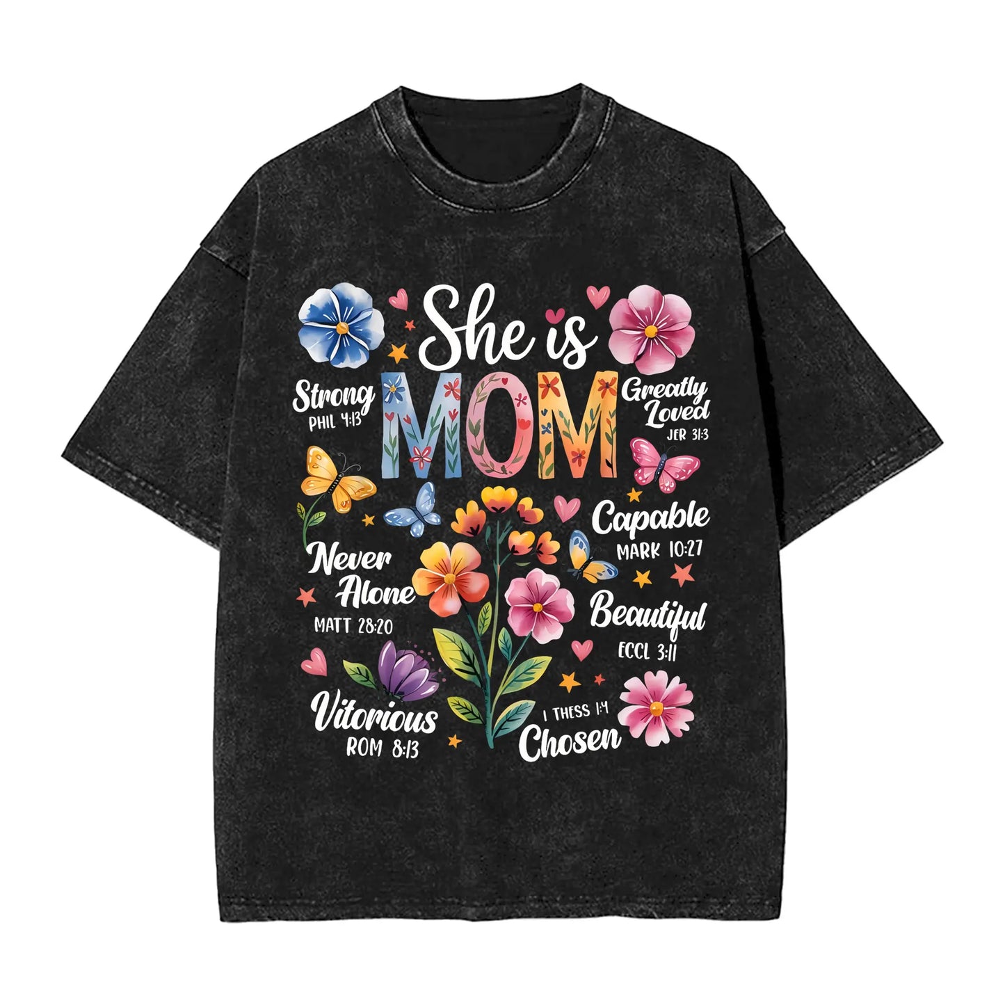 She is Mom Bible Verses Christian Boho Floral Mother's Day T-Shirt