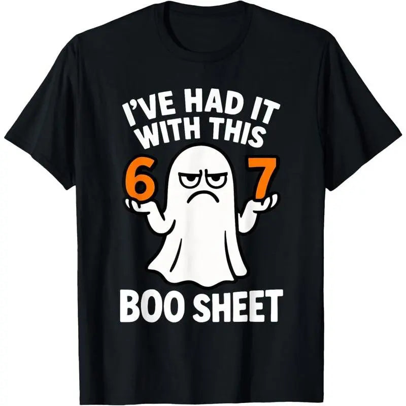100%25 Cotton Fashion Garment 67 Meme Halloween Costume 6 7 Funny Boo Sheet Six Seven 6-7 T-Shirt unisex cotton t-shirt Crew Neck Blouse Black Casual Crewneck