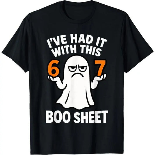 100%25 Cotton Fashion Garment 67 Meme Halloween Costume 6 7 Funny Boo Sheet Six Seven 6-7 T-Shirt unisex cotton t-shirt Crew Neck Blouse Black Casual Crewneck