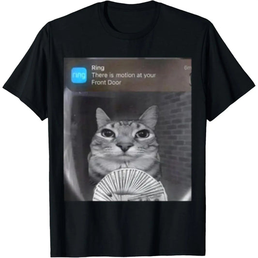 100%25 Cotton Ring Cat with Motion Meme T-Shirt Fabric Menswear casual cotton streetwear Soft Top