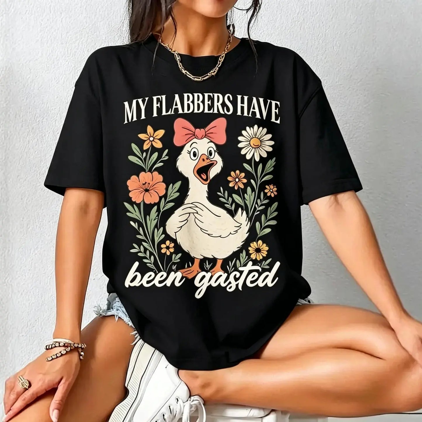 [Ssummer outfits]My Flabbers Have Been Gasted Shirt, Gag Gift Rude Goose Mood Snarky Animal Tee, Sarcastic Goose Humor T-Shirt, Attitude Adult Humor Fun Goose Teee