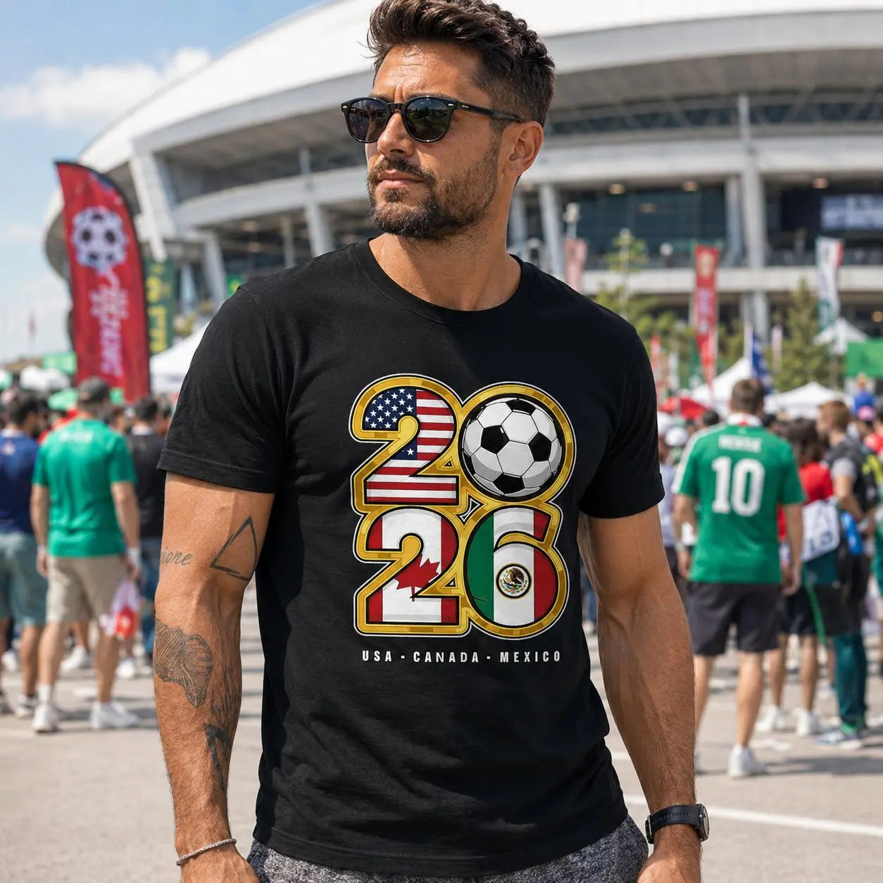 Men's Soccer Fan T-Shirt USA Canada Mexico Graphic Tee Game Day Stadium Party Shirt Short Sleeve Casual Football Match Season Sports Gift for Fans