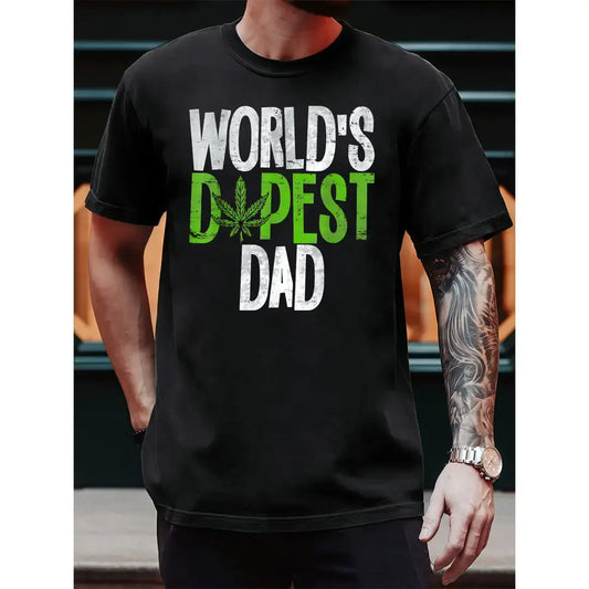 Men's Classic Graphic T-Shirt, 100%25 Cotton World's Dopest Dad Short Sleeve Tee, Funny Father's Day Gift