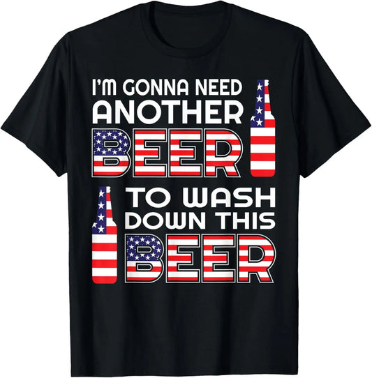 100%25 Cotton Funny Beer Drinking USA Flag 4th of July T-Shirt T-Shirt