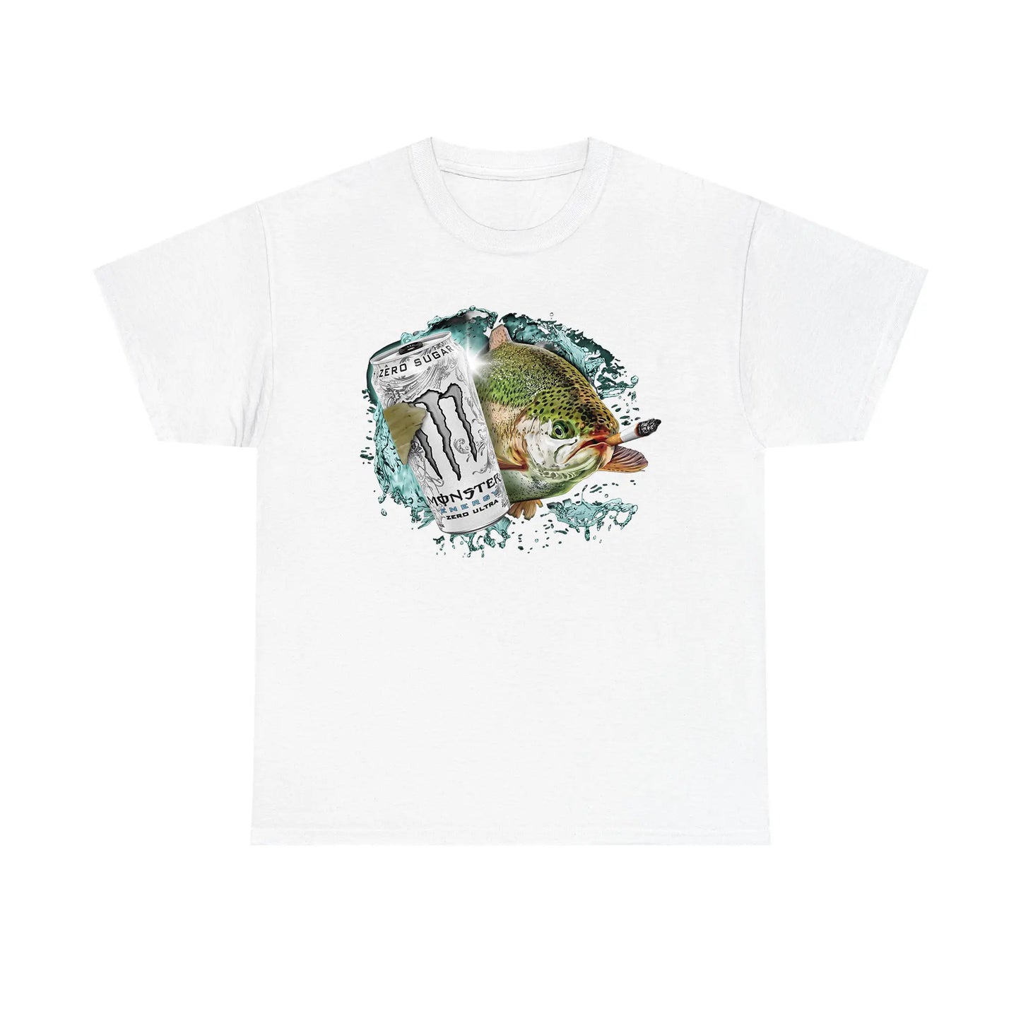 Dope Fish Short-Sleeve Casual Round Neck Streetwear Top - Funny White Monster Fish Sports Tee