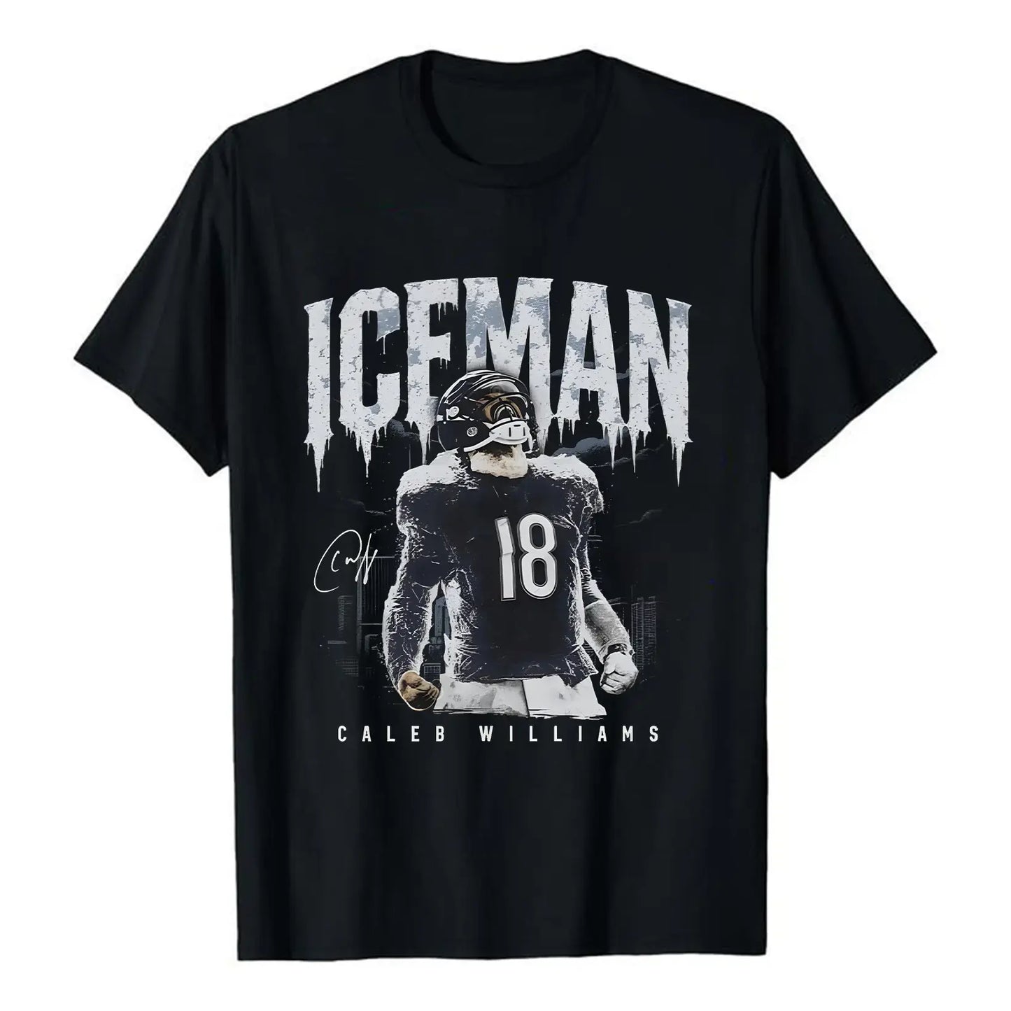 Unisex Caleb Williams Bears Iceman Signature Graphic T-shirt, 100%25 Cotton Football Lover Tee, Team Fan Gift Merch