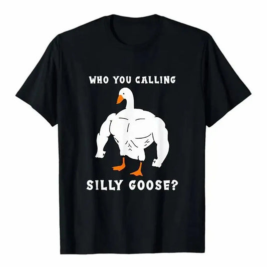 100%25 Premium Cotton graphic tees Silly Goose" Funny Gym Meme T-Shirt, Comfortable Fit, Muscular Goose Graphic, Ideal For Casual Wear & Holiday Gifts